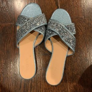 Slip on sandals. Blue glitter j crew barely used
